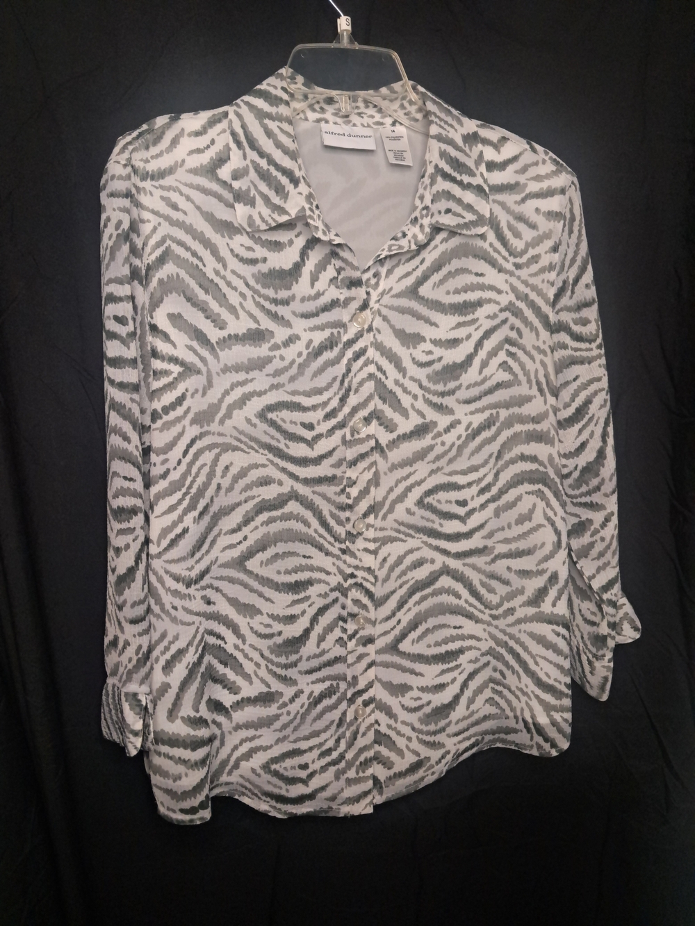 Alfred Dunner White and Gray Zebra-Print Button Down Shirt